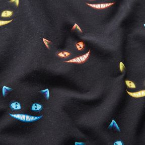 French Terry Sommarsweat leende katt Digitaltryck – svart/färgmix, 