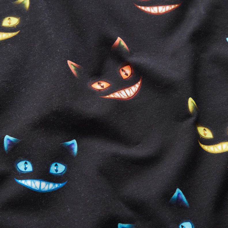French Terry Sommarsweat leende katt Digitaltryck – svart/färgmix,  image number 2
