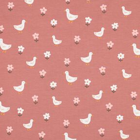 Bomullsjersey Gäss på blomsterängen | Poppy Fabrics – mörk gammelrosa/vit, 