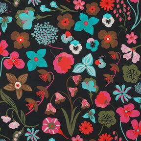 Bomullspoplin Meadow Flower Digitaltryck | Nerida Hansen – svart/turkos, 