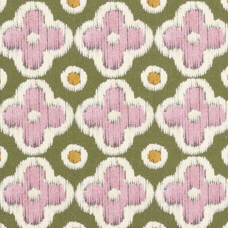Dekorationstyg Canvas Broderi-look – pinjegrön/ljus gammalrosa, image number 1