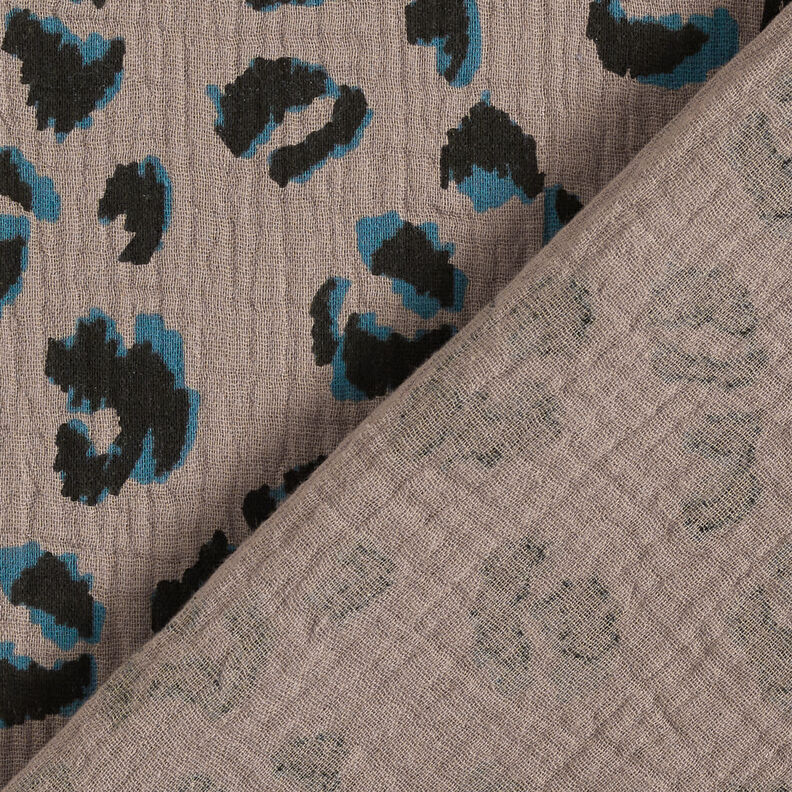 Muslin/Dubbel-krinkelväv Leopardmönster – mullvad/petrol,  image number 4