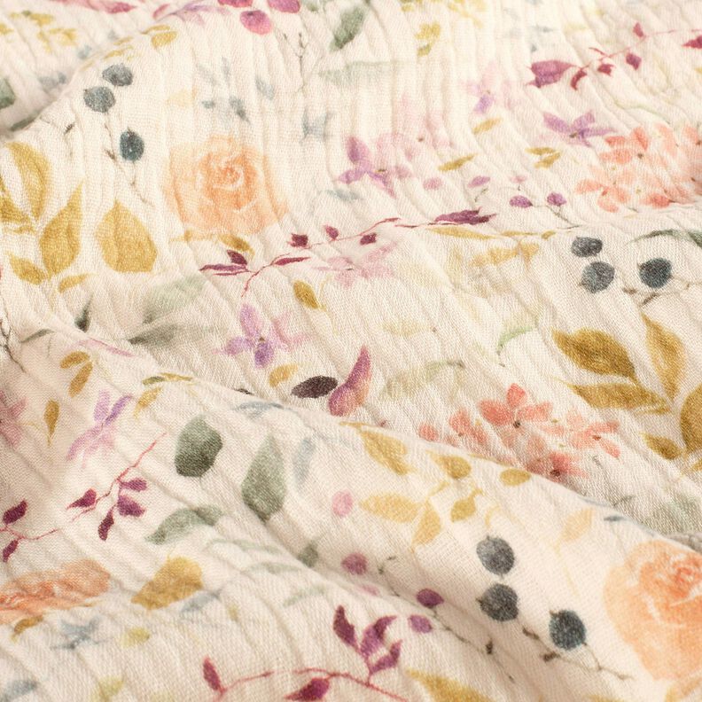Muslin/Dubbel-krinkelväv akvarell blomsteräng Digitaltryck – kräm,  image number 2