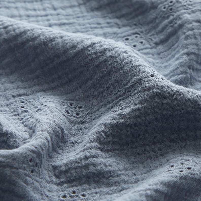 Muslin/Dubbel-krinkelväv Engelskt broderi blomrankor – blågrått,  image number 2