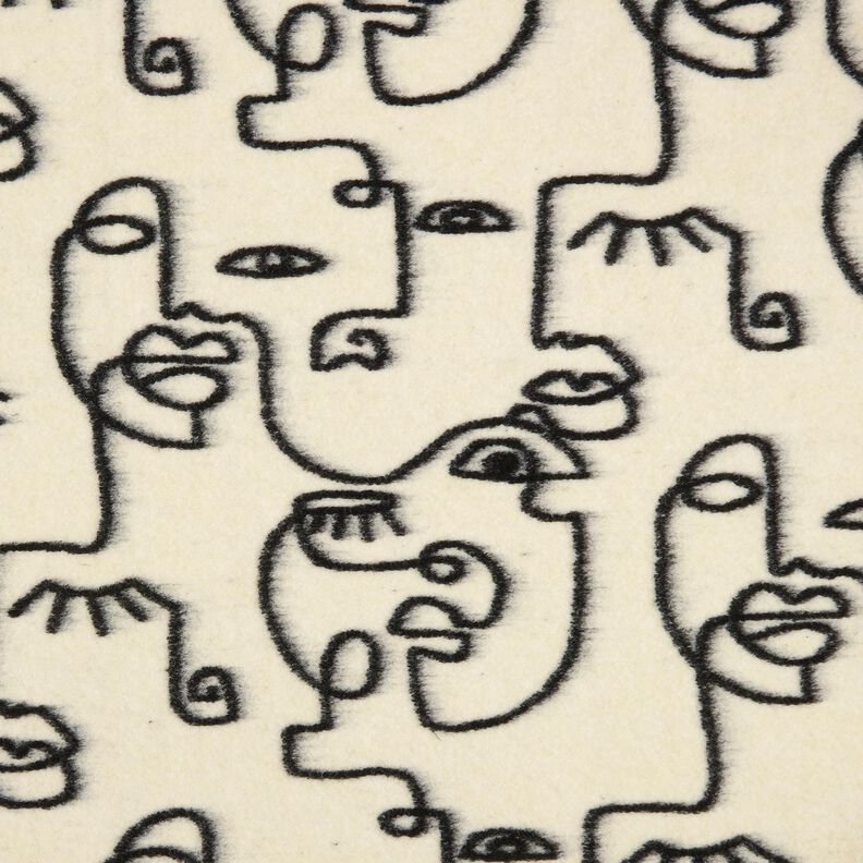 Stickat kapptyg abstrakta ansikten – svart/yllevit,  image number 1