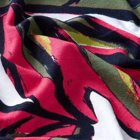 Viskosjersey Stora blad – intensiv rosa/nattblå, 