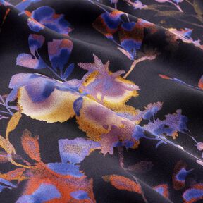 Viskostyg Cupro akvarellblommor – svart/blålila, 