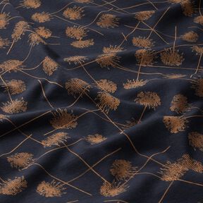 Bomullsjersey abstrakta växter – svartblå/ljusbrun, 