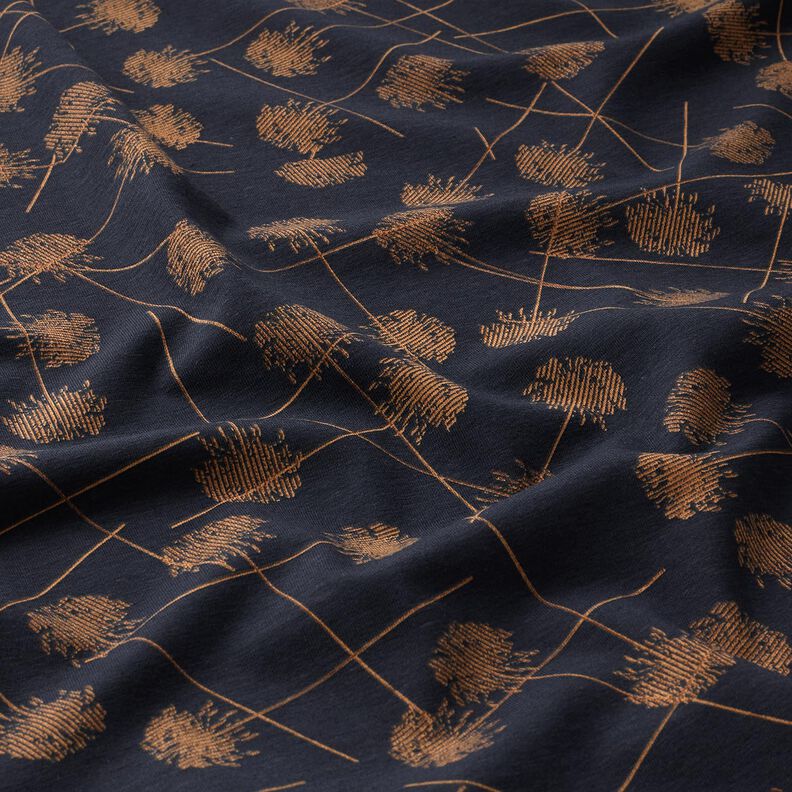 Bomullsjersey abstrakta växter – svartblå/ljusbrun,  image number 2