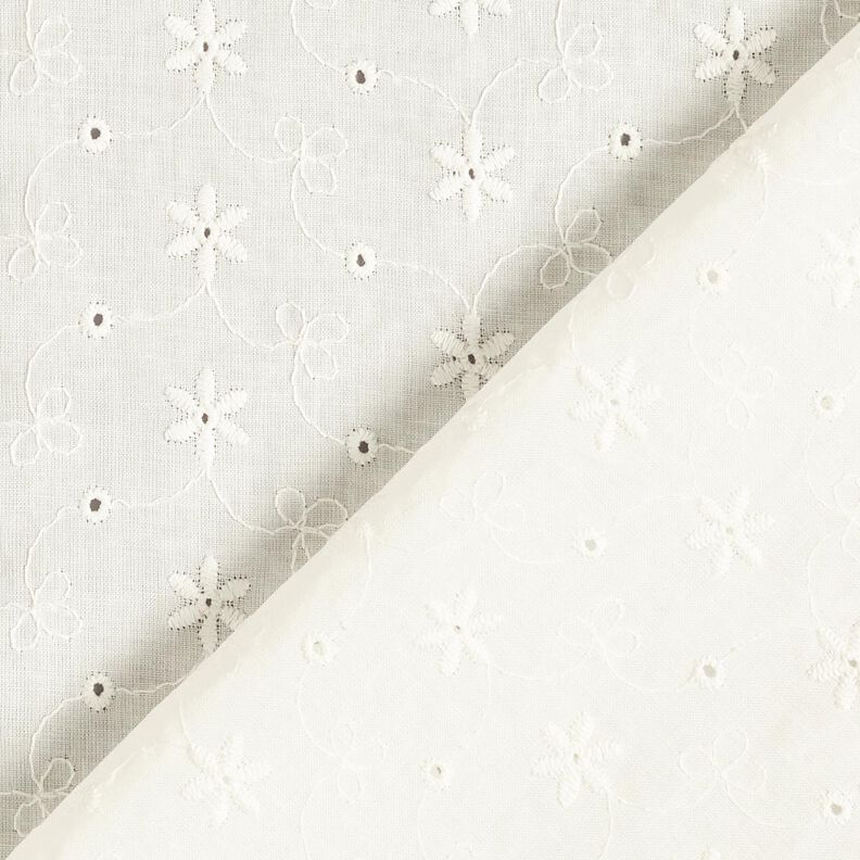 Bomullsbatist Engelskt broderi Blomrankor – yllevit,  image number 4