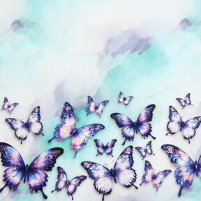 Bomullsjersey magiska fladdrande fjärilar | Glitzerpüppi  – isblå/lavender,  Bomullsjersey magiska fladdrande fjärilar | Glitzerpüppi  – isblå/lavender,