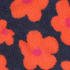Teddyplysch Blommor | Poppy Fabrics – marinblått/brandgul, 