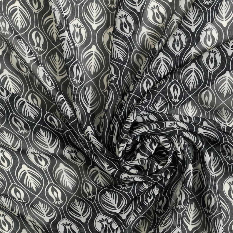 Chiffong ornamentmönster – vit/svart, image number 3