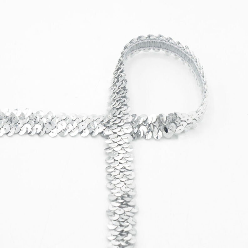 Elastisk paljettkant [20 mm] – silver,  image number 1