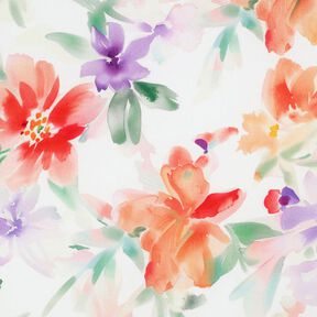 LENZING™ ECOVERO™ viskostyg vårblommor digitaltryck – vit/persikofärgad, 