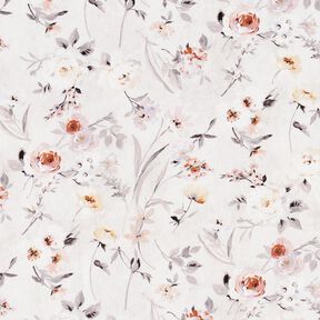 Bomullstyg Poplin subtila blomgrenar – silvergrå/ljusbeige, 