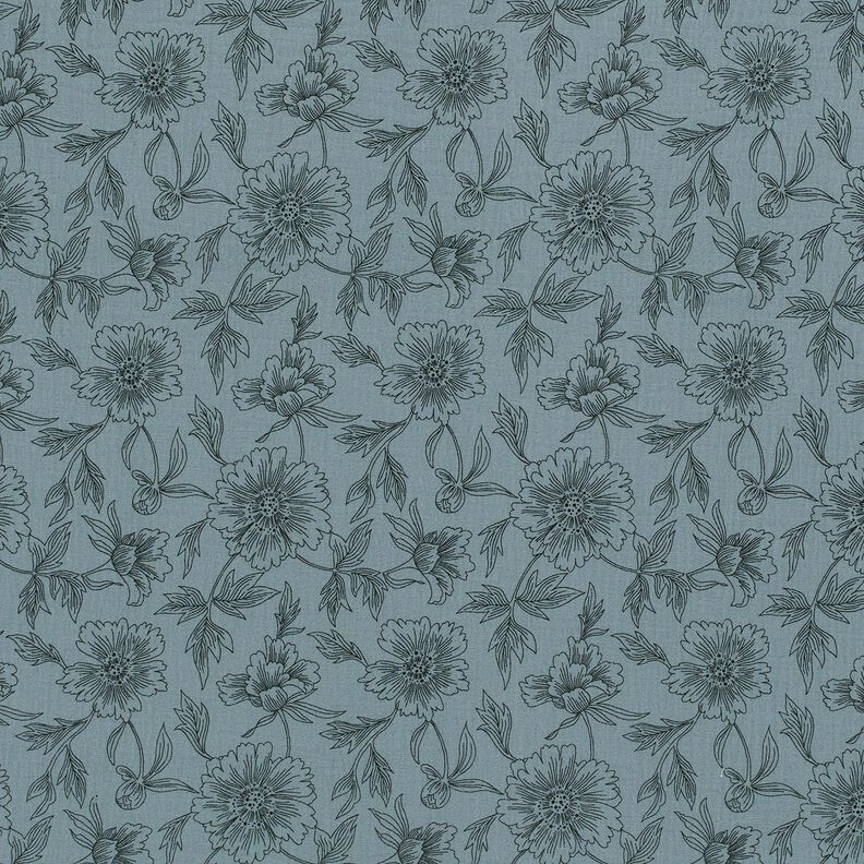 Muslin/Dubbel-krinkelväv stora blommor – blågrått/svart,  image number 1
