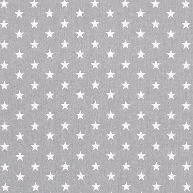Bomullspoplin Medelstora stjärnor – grått/vit,  image number 1
