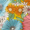 Bomullstyg Kretong stora retroblommor – turkos/solgult,  thumbnail number 2
