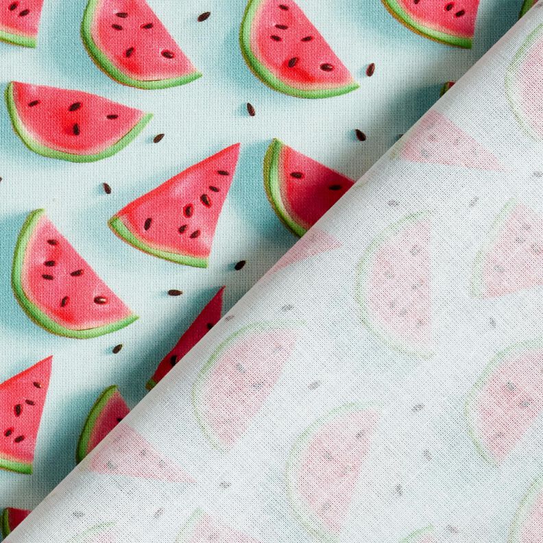 Bomullstyg Poplin vattenmelon – isblå/intensiv rosa, image number 4