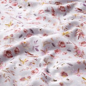 Ribbad jersey Digitalt tryck av fina vildblommor &ndash; pastellfl&auml;der/r&ouml;dlila, 