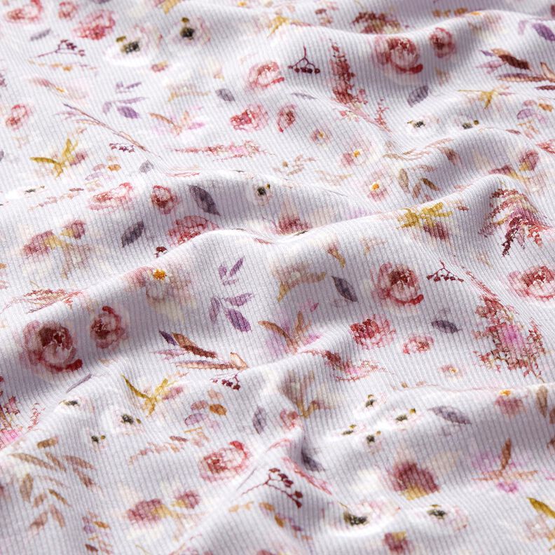 Ribbad jersey Digitalt tryck av fina vildblommor &ndash; pastellfl&auml;der/r&ouml;dlila,  image number 2