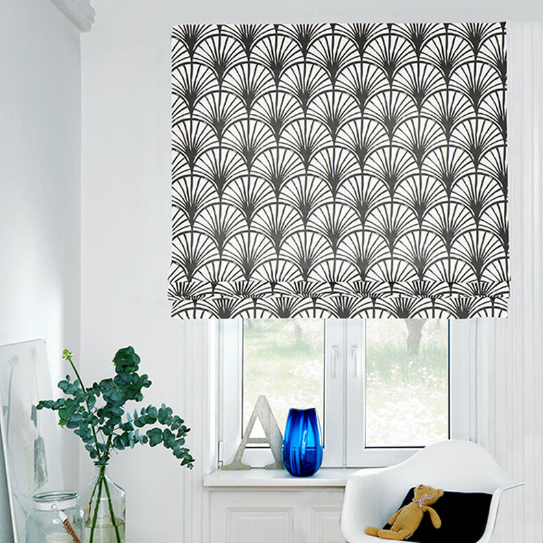 Dekorationstyg Halvpanama abstrakta solfjädrar – elfenbensvit/svart,  image number 7