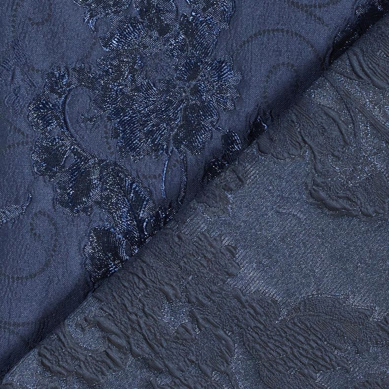 Klädtyg jacquard Brokad blommor – marinblå,  image number 4