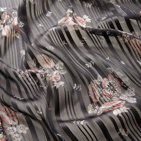 Chiffong med satin- och metalliska r&auml;nder blommor &ndash; svart/vit, 