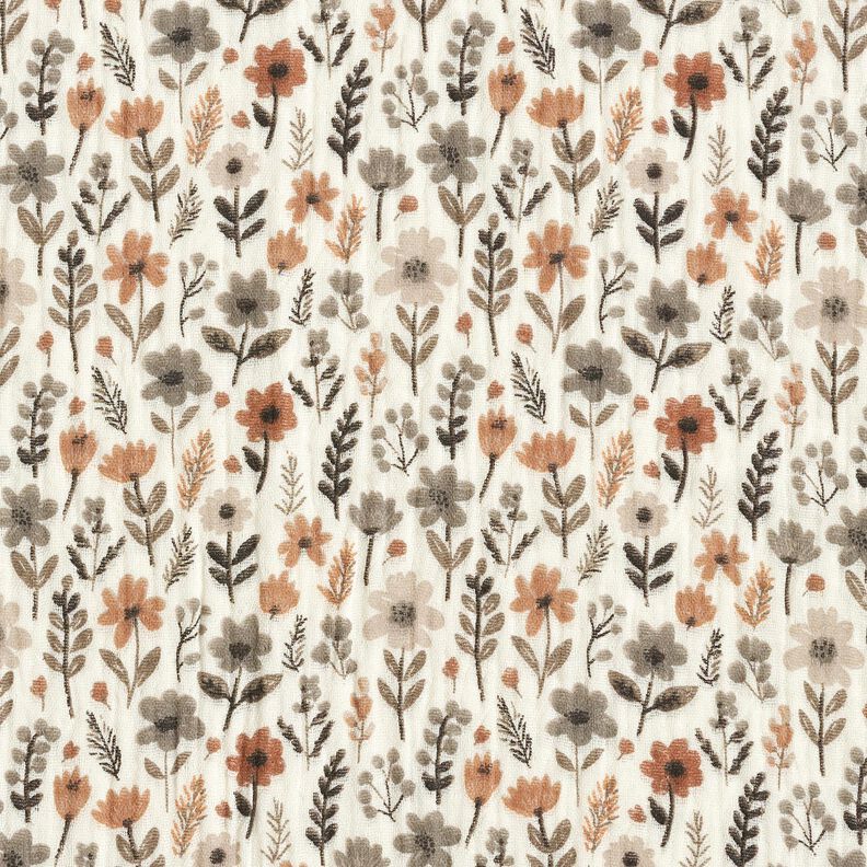 Muslin/Dubbel-krinkelväv höstblommor – yllevit,  image number 1