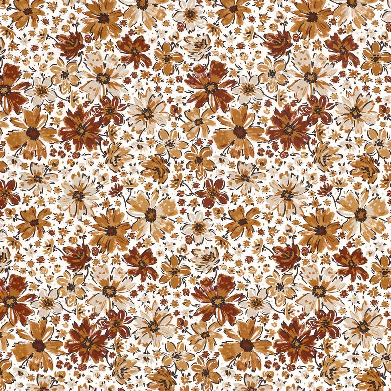 French Terry sommarsweat tecknade blommor med digita &ndash; vit/terracotta,  image number 1