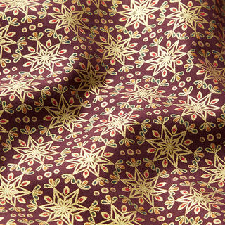 Bomullstyg Poplin orientaliska stjärnor – aubergine/guld, 