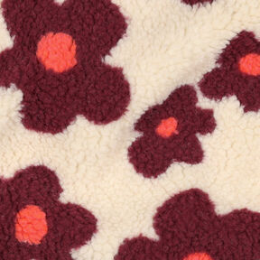 Teddyplysch Blommor | Poppy Fabrics – cashew/bordeauxrött, 