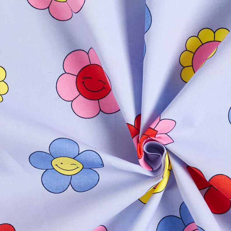Behandlad bomull Glada blommor | Poppy Fabrics – babyblått/rosa, image number 4