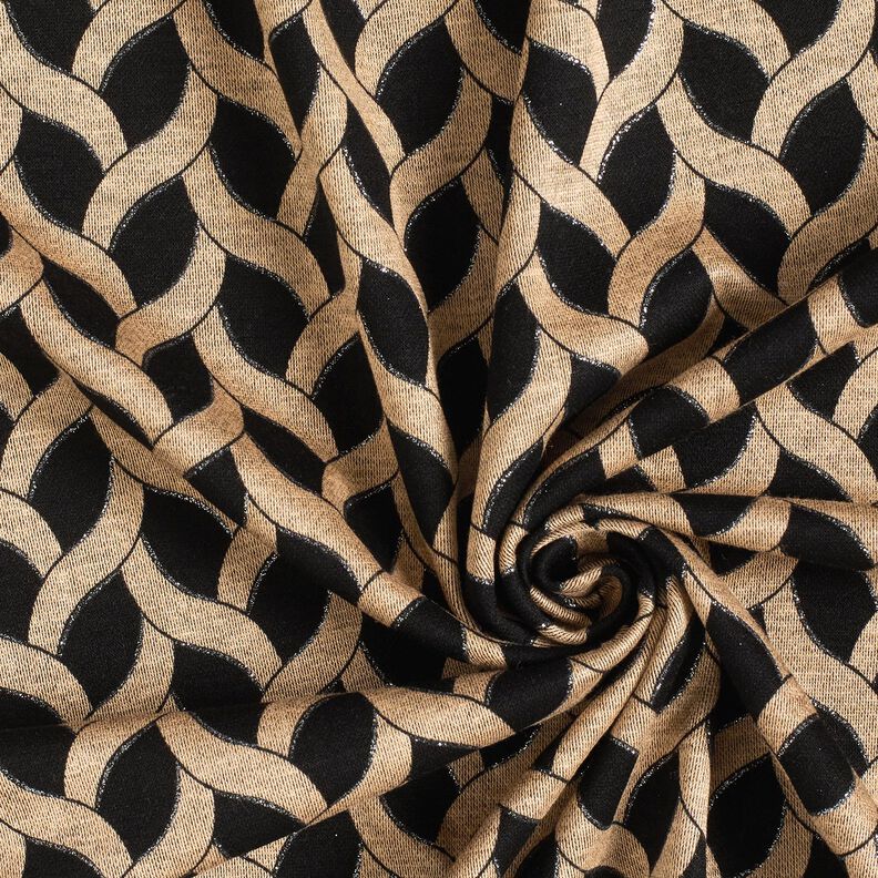 Viskosjersey glittrigt flätmönster – svart/apricot,  image number 3