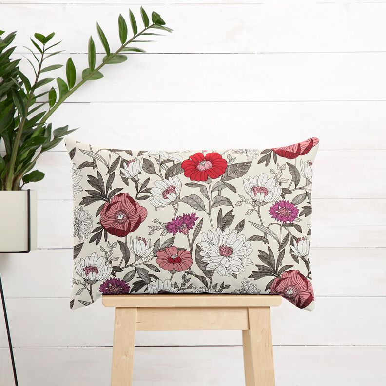 Bomullstyg Kretong färgglada blommor – druva/natur,  image number 5