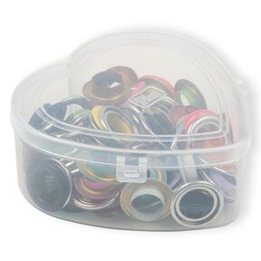 Öglor med brickor, i hjärtformad låda [14 mm] | Prym – röd, 