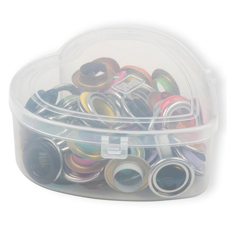 Öglor med brickor, i hjärtformad låda [14 mm] | Prym – röd,  image number 1