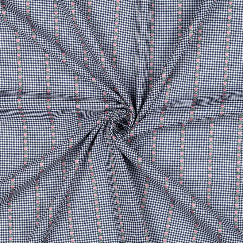 Bomullstyg Jacquard rutor och blommor – havsblå/vit,  image number 3