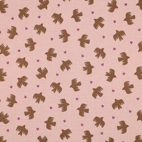 GOTS Muslin/Dubbel-krinkelväv Fåglar och hjärtan | Poppy Fabrics – gammalt rosa, 