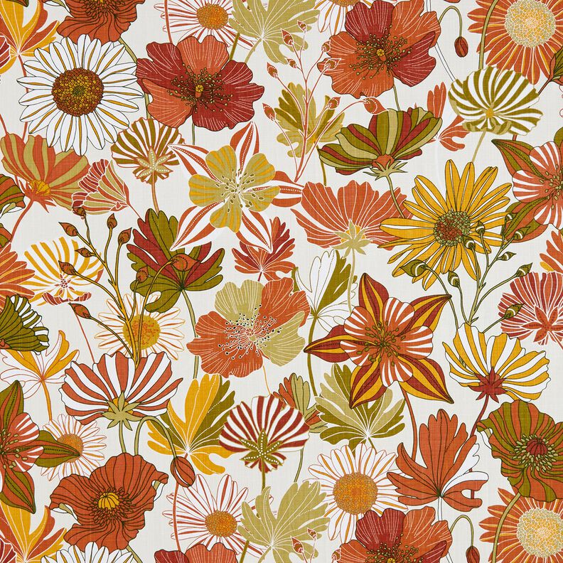 Dekorationstyg Panama färgglada blommor – kräm/terracotta, image number 1