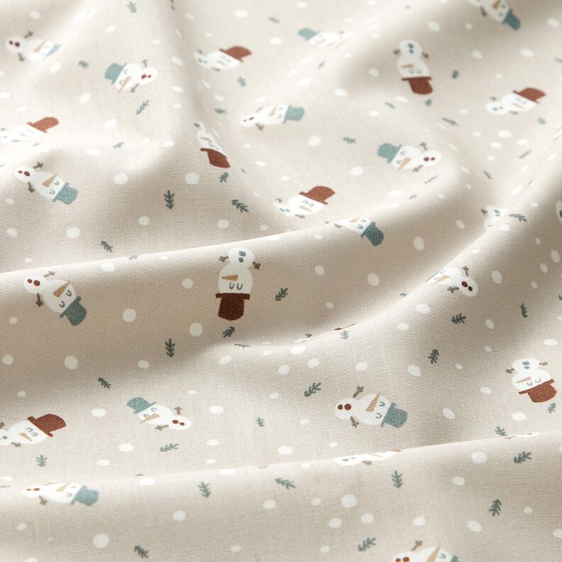 Bomullstyg Poplin Söta snögubbar – ljus gråbrun, image number 2