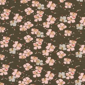 Bomullsjersey Söta blommor – khaki, 
