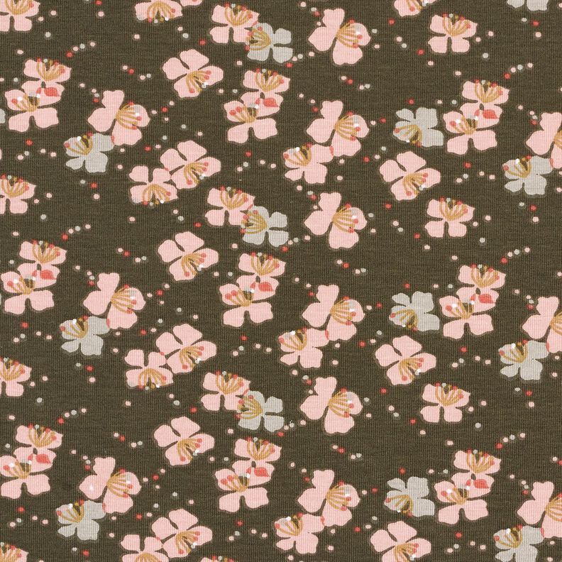 Bomullsjersey Söta blommor – khaki,  image number 1