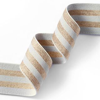 Randigt gummiband [40 mm] – ljusgrått/guld, 