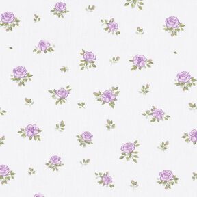 Bomullspoplin ljuva rosor – lavender/vit, 