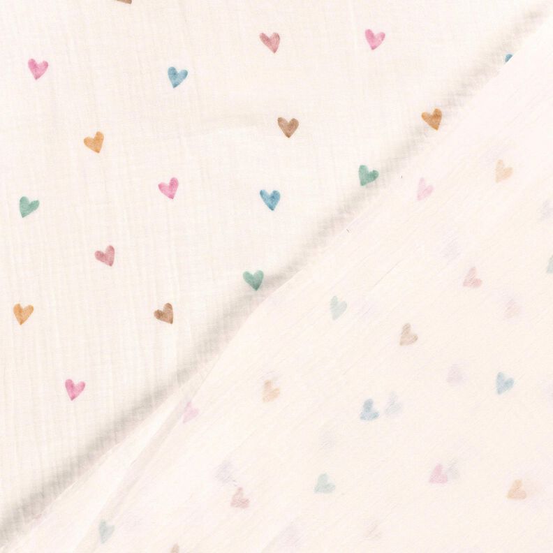 Muslin/Dubbel-krinkelväv färgglada hjärtan Digitaltryck – vit,  image number 4