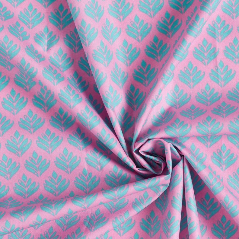 Behandlad bomull Abstrakta solfjädrar – rosa/aquablått,  image number 3