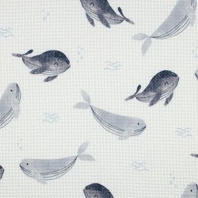 Våffelpiké Valar Digitaltryck | Poppy Fabrics – elfenbensvit/blågrått, 