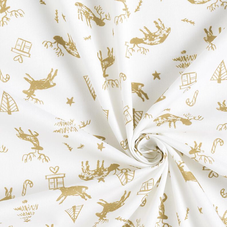 Bomullstyg Kretong renar och stjärnor – elfenbensvit/guld,  image number 3